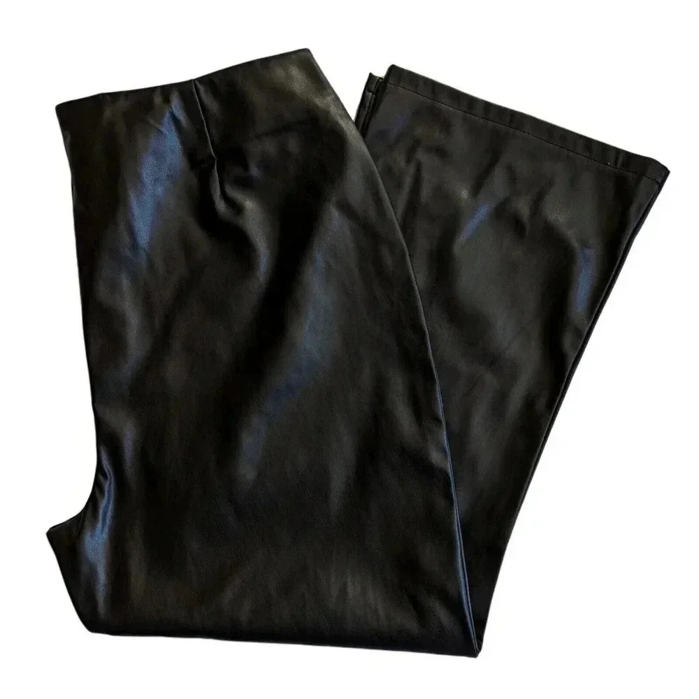 ASOS Curve Black Faux Leather Bootcut Pants Plus Size 22 High Rise Lined